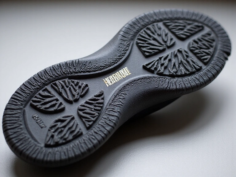 Detailed view of a tennis shoe sole with traction patterns