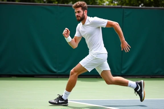 Tennis player performing shuttle runs for cardio