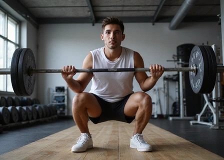 Tennis player doing squats for leg strength