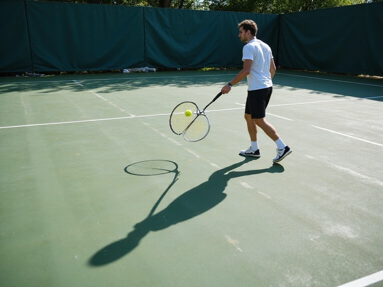 Tennis player performing shadow tennis, mimicking strokes and movement