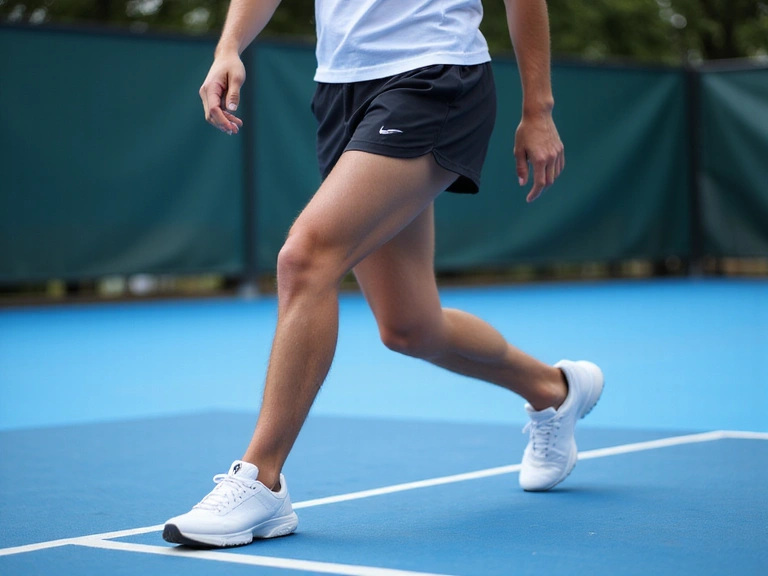 Tennis player performing a split step, ready to move in any direction