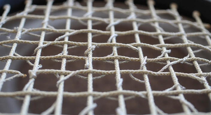 Close-up of different tennis racket strings