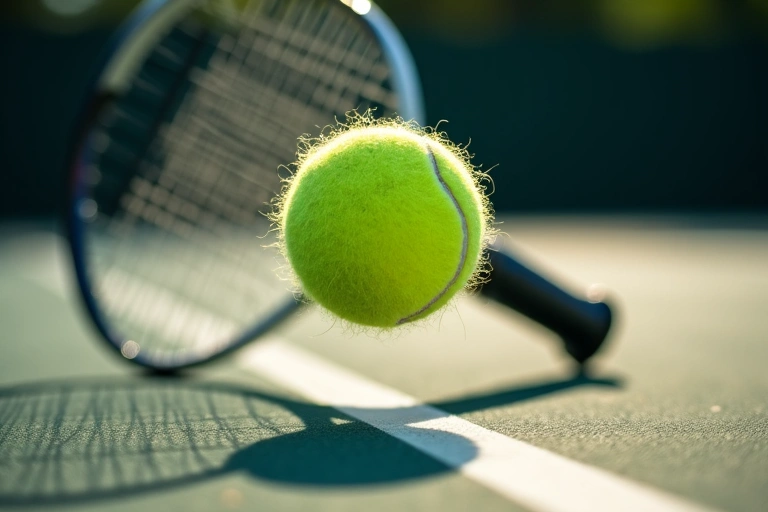 A tennis ball mid-air during a serve