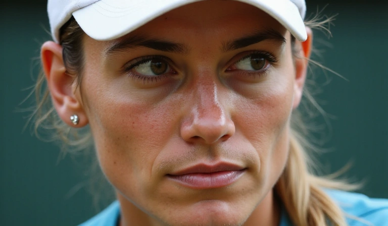 A tennis player looking intensely focused, demonstrating mental fortitude during a match.