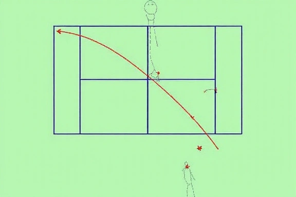 Diagram showing common singles court positioning after hitting a cross-court forehand.
