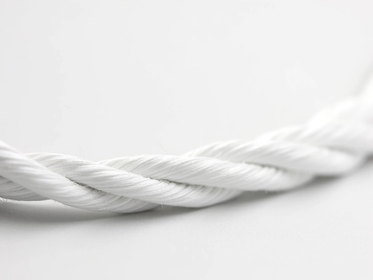 White multifilament tennis string, showing a subtle fibrous texture