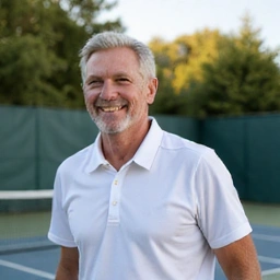 Profile of an amateur male tennis player, senior, enjoying a friendly match
