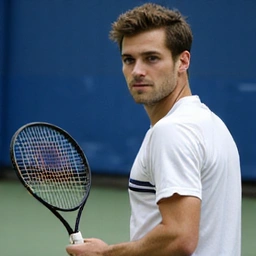 Profile of a young male tennis player, focused and determined during practice