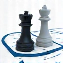 Chess pieces on a tennis court, representing strategy