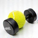 Weight and a tennis ball, representing fitness
