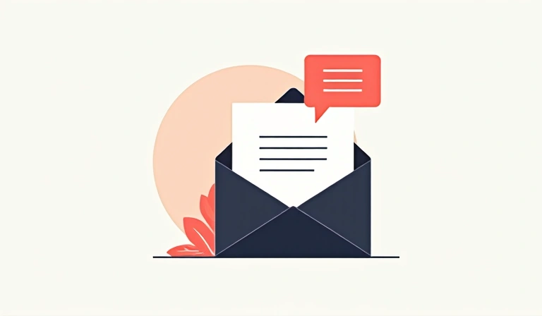 Stylized illustration of an envelope and speech bubble, representing contact information